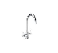 Deva NTN104 Twin Lever Kitchen Sink Mixer Tap with Chrome Finish Swivel Spout - Deck Mount Large Easy Flow Hot & Cold Dual Silver Handles - for Dual Single Basin - 12 Year Warranty