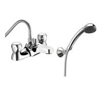 Deva Profile Chrome Shower Mixer Bath Filler Tap Set | Commercial Bathtub Taps with Shower Handset Silver | Hot & Cold Bathroom Taps