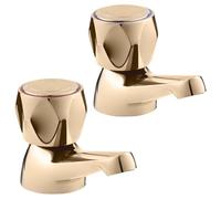 Deva Profile DCM101/501 Basin Taps with Gold Finish - Round Hot & Cold Round Brass Handles - Replacement Bathroom Cloakroom Toilet Handbasin Ensuite Tap Faucets - 12 Year Warranty