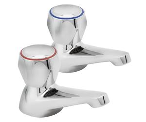 Deva Profile DCM102 Bath Taps with Chrome Finish - Round Hot & Cold Round Handles - Replacement Commercial Pair Bathroom Bathtub Filler Ensuite Brass Tap Faucets - 12 Year Warranty