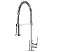 Deva SLINKY218 Kitchen Sink Mixer Tap with Pull Out Spray in Chrome - Swivel Spout - Single Handle - High Arch - Pull Down Rinser - Spring Faucet for Dual Single Basin - 12 Year Warranty