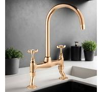 Deva Traditional Gold Bridge Kitchen Mixer Tap Deck Mounted Coronation Faucet With Swivel Spout