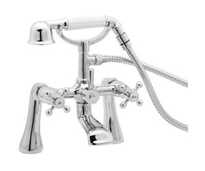 Deva TUD03 Tudor Pillar Mounted Shower Bath Mixer Traditional Chrome Victorian Style-Hot & Cold Water-Cross Head Lever Handle-Silver Bathroom Tub Handset Tap Faucet TUD03/501 - 12 Year Warranty