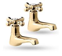 Deva Tudor Basin Traditional Gold Brass Victorian Style-Hot & Cold Cross Head Lever Handle-Pair of Bathroom Tap Toilet Sink Wash Faucet Set of 2 TUD01/501 - 12 Year Warranty, Pieces