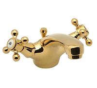 Deva Tudor Bathroom Basin Mixer Tap in Gold - with Click Waste - Dual Cross Handle - Hot & Cold Taps - Victorian Era Deck Mounted Bathroom Basin Single Hole Brass Faucet - TUD113/501