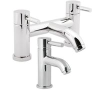 Deva Vision Mono Basin Mixer Tap With Press Top Waste + Bath Filler Pillar Set In Chrome - Large Single Lever Handles