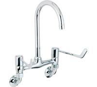 Deva Wall Mounted Bridge Kitchen Sink Tap in Chrome with 6" Long Large Lever Action Handles Silver Space Saving Mixer Dual Basin Swivel Spout Taps - 12 Year Warranty