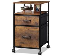 DEVAISE 2 Drawer Mobile File Cabinet, Filing Cabinet with Open Storage Shelf, Fabric Vertical Under Desk Drawers fit A4 or Letter Size, Rustic Brown