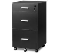 DEVAISE 3 Drawer Filing Cabinet, Lockable File Cabinet, Under Desk Drawers with Storage, Wood Fits Letter / A4 Size for Home Office, Black