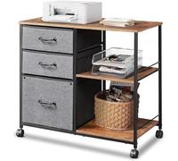 DEVAISE 3 Drawer Mobile File Cabinet,Fabric drawer Printer Stand with Open Storage Shelf fits A4 or Letter Size for Home Office, Grey