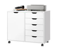 DEVAISE Mobile File Cabinet with 5 Drawers, Printer Stand with Wheels and Door for Home Office Storage, Stylish and Functional Design, White