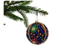 Deval Bauble - Handmade Black Embroidered Ornament | 10cm | Luxury Eco-Friendly Home & Festive Décor | Vibrant Multicolour Threadwork | Sustainable Gifting | Artisan-Made in the UK