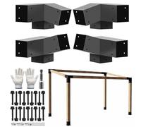 DEVALLEY 3-Way Slant Angle Pergola Brackets Kit,30 Degree UP & 60 Degree Down Right Corner Woodwork Brackets for 4" x 4" (Actual:3.5"x3.5") Lumber for Patio Pergolas,Gazebos,Log Cabin - 4 Pack……