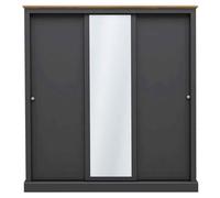 devan wooden sliding wardrobe with 3 doors - charcoal and oak