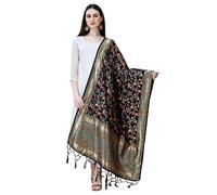 DEVANGI Women's Woven Banarasi Kashmiri Silk Dupatta/Chunni, Black, Length : 2.5 Meter, Width :1 Meter