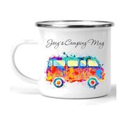 Devarapalli Studio Personalised Campervan Enamel Mug with Name, 12oz Metal Camper Cup, Your Name's Camping Mug Design