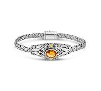 DEVATA Gemstones & Sterling Silver 925 with 18 Carat Gold Accents Bali with Dragon Bone Tulang Naga/Byzantine/Double Wheat Paddy Chain Bracelet, L/8.0 Inches, 18ct Gold Sterling Silver, Citrine