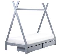 Beliani Kids Bed With Drawers Teepee Pine Wood Devay 90 X 200 Cm (Eu Single) Grey