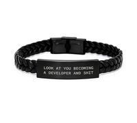 Developer Gifts, Funny Quote 'Look At You Becoming A Developer', Interlaced Leather Bracelet for Graduation Unique Gifts from Friends to Developer