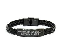 Developer Gifts, Interlaced Leather Bracelet - 'Developer By Day, World's Best Mom By Night.' - Unique Mother's Day Unique Gift from Men to Women
