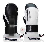 devembr Ski Mittens with Wrist Guards, Snowboarding Mittens Touchscreen, Snow Mittens Waterproof, White, S