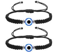 Devenirriche 2Pcs Evil Blue Eye Bracelets, Couples Evil Eye Bracelets, European and American ethnic style black bracelet for Women Men Girls Boys Couples and Friend