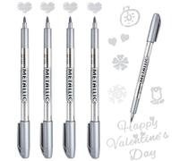 Devenirriche Metallic Marker Pens, 4pcs Silver Ink Marker Pen Glittering Pens Permanent Drawing Marker Pen for Card Making, DIY Painting Album, Metal, Glass and Fabric