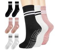 Devenirriche Yoga Grip Socks, 3 Pairs Cotton Non Slip Socks Women Grippy Socks Breathable Grips Socks for Home Workout Gym Pilates Barre (3 Colors)