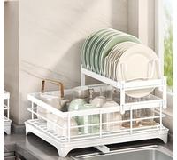 devesanter 2-Tier Kitchen Drain Rack,Dish Dryer with Cutlery Basket and Drip Tray, with 360°Spout,Space-Saving Sink Drainer for the Kitchen (White)