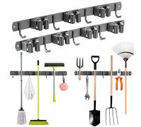 devesanter Broom mop Holder Stainless steel mop holder wall mounted self adhesive,2 pcs tool organiser wall mounted with 7 trestle 7 Hooks for Brush Mop Broom and Tool Storage(gun gray)