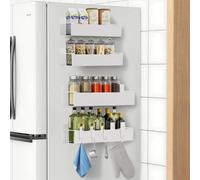 devesanter Magnetic Spice Rack Shelf 4 Pack Magnetic Refrigerator Organizer,Wall Mounted Seasoning Organizer with 4 Hooks for Kitchen Spice Jars and Condiments Tidy Storage,whiter