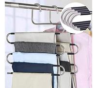 Devesanter Space Saving Non-Slip 4 Pack S-Shape Trousers Hangers - Stainless Steel Closet Storage Organizer for Pants, Jeans & Scarves - Black