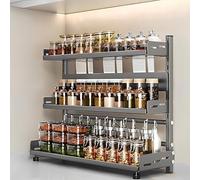 devesanter Standing Spice Rack, 3 Tiers, Metal Spice Rack, Height Adjustable Spice Holder, Kitchen Shelf Organiser for Worktop Storage, Grey