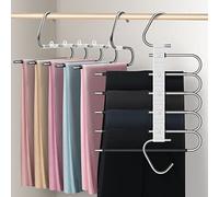 devesanter trouser hangers space saving hangers for wardrobes 2 pack multi-functional pants organizer non slip for Pants Jeans Clothes Scarf Towels (Black with 10 clips)