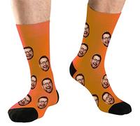 DEVFISH Personalized Photo Novelty Socks for Men, Customized Birthday gifts Women Face Socks, Custom Pet Face socks Presents, Orange, L