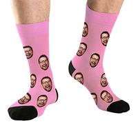 DEVFISH Personalized Photo Novelty Socks for Men, Customized Birthday gifts Women Face Socks, Custom Pet Face socks Presents, Pink, S