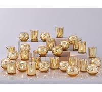 DEVI 48PCS Assorted Gold Votive Candle Holders Bluk, Gold Wedding Decorations, Mercury Glass Candle Holder for Tea Lights, Christmas Party Diwali Centerpieces for Table, Wedding Party Supplies