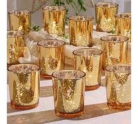 DEVI Gold Votive Candle Holders 24 Pcs, Mercury Tealight Candle Holder Glass, Gold Wedding Centerpieces for Table Decorations, Valentine Diwali Party Bridal Shower Decorations