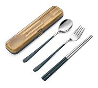 DEVICO Portable Utensils, Travel Reusable Silverware Flatware Set for Lunch, 18/8 Stainless Steel 4-Piece Camping Cutlery Include Fork Spoon Chopsticks with Case (Blue)