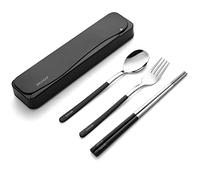 DEVICO Travel Cutlery Set, Camping Cutlery Set for 1, Portable 18/8 Stainless Steel Camping Utensils Include Fork Spoon Chopsticks (Black)
