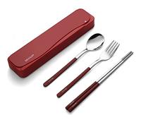 DEVICO Travel Cutlery Set, Camping Cutlery Set for 1, Portable 18/8 Stainless Steel Camping Utensils Include Fork Spoon Chopsticks (Red)