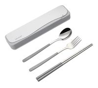 DEVICO Travel Cutlery Set, Camping Cutlery Set for 1, Portable 18/8 Stainless Steel Camping Utensils Include Fork Spoon Chopsticks (Grey)