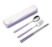 DEVICO Travel Cutlery Set, Camping Cutlery Set for 1, Portable 18/8 Stainless Steel Camping Utensils Include Fork Spoon Chopsticks (Purple)