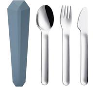 DEVICO Travel Cutlery Set with Case, Portable Picnic Camping Utensils Set for 1, Reusable 18/8 Stainless Steel Fork Spoon Knife for Lunch School Workplace, Dishwasher Safe (Blue)