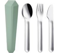 DEVICO Travel Cutlery Set with Case, Portable Picnic Camping Utensils Set for 1, Reusable 18/8 Stainless Steel Fork Spoon Knife for Lunch School Workplace, Dishwasher Safe (Green)