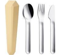 DEVICO Travel Cutlery Set with Case, Portable Picnic Camping Utensils Set for 1, Reusable 18/8 Stainless Steel Fork Spoon Knife for Lunch School Workplace, Dishwasher Safe (Yellow)