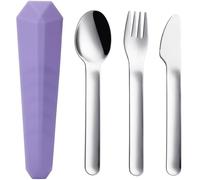 DEVICO Travel Cutlery Set with Case, Portable Picnic Camping Utensils Set for 1, Reusable 18/8 Stainless Steel Fork Spoon Knife for Lunch School Workplace, Dishwasher Safe (Purple)