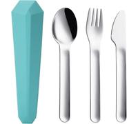 DEVICO Travel Cutlery Set with Case, Portable Picnic Camping Utensils Set for 1, Reusable 18/8 Stainless Steel Fork Spoon Knife for Lunch School Workplace, Dishwasher Safe (Teal)