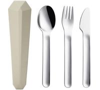 DEVICO Travel Cutlery Set with Case, Portable Picnic Camping Utensils Set for 1, Reusable 18/8 Stainless Steel Fork Spoon Knife for Lunch School Workplace, Dishwasher Safe (Khaki)