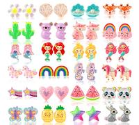 DEVIENG Clip On Earrings, Hypoallergenic Clips Earring Sets Suitable for Ages 4-12 Little Girls, Cute Small Jewelry Gifts Set (Clip On Earrings - 24 Pairs)